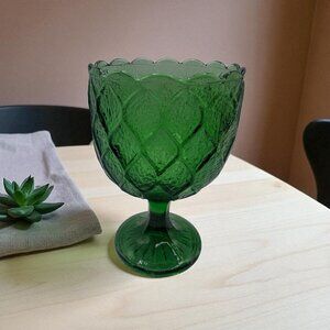 Vintage Harlequin Pattern Green Glass Pedestal Drinking Wine Water Goblet